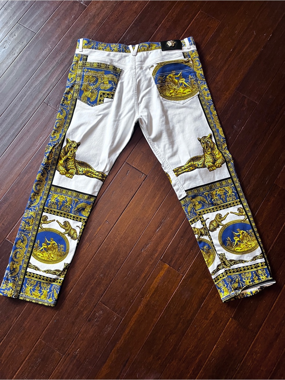 Versace Blue and Gold Baroque Trim White Pants - Picture 6 of 9